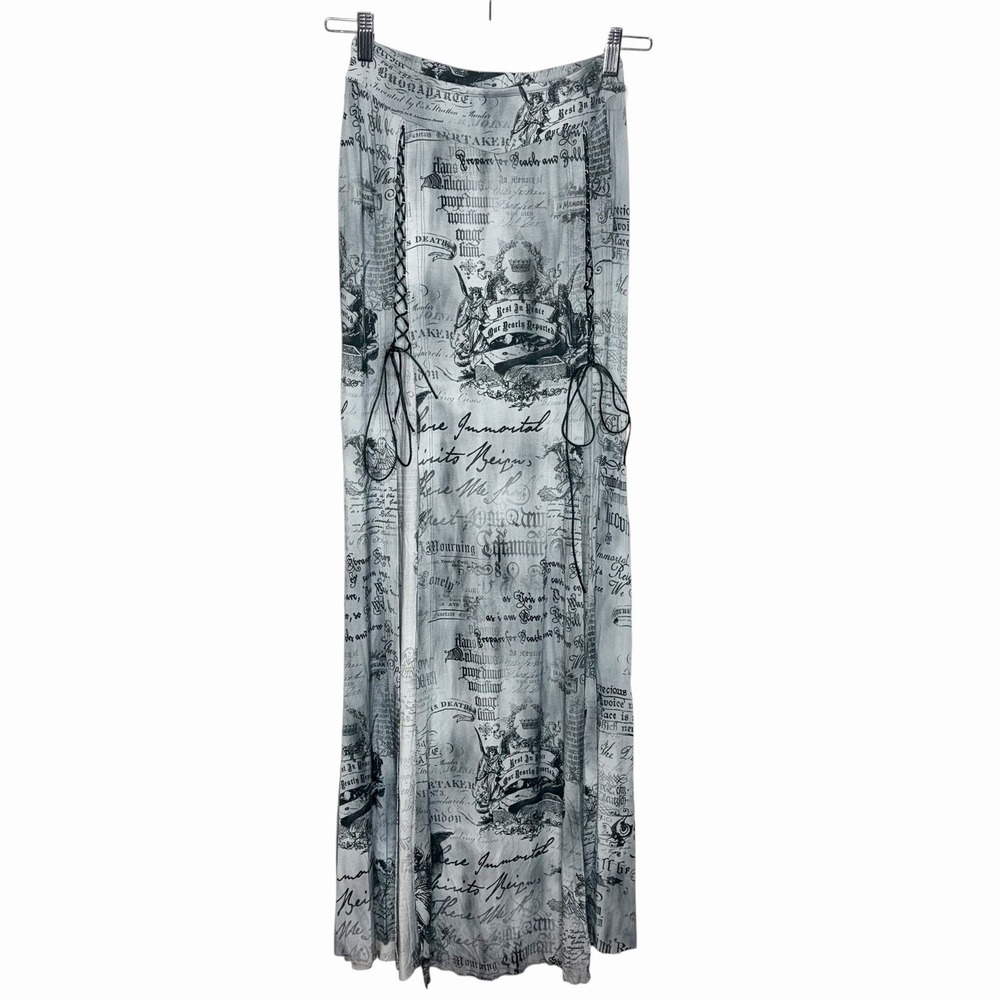 Dolls Kill Widow Script Print Maxi Skirt Womens Small Goth Dark Romantic Grunge